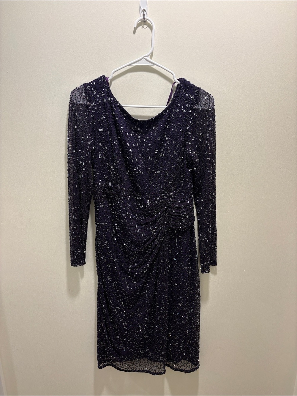 Patra Midnight Purple Sequin Long-Sleeve Cocktail Dress